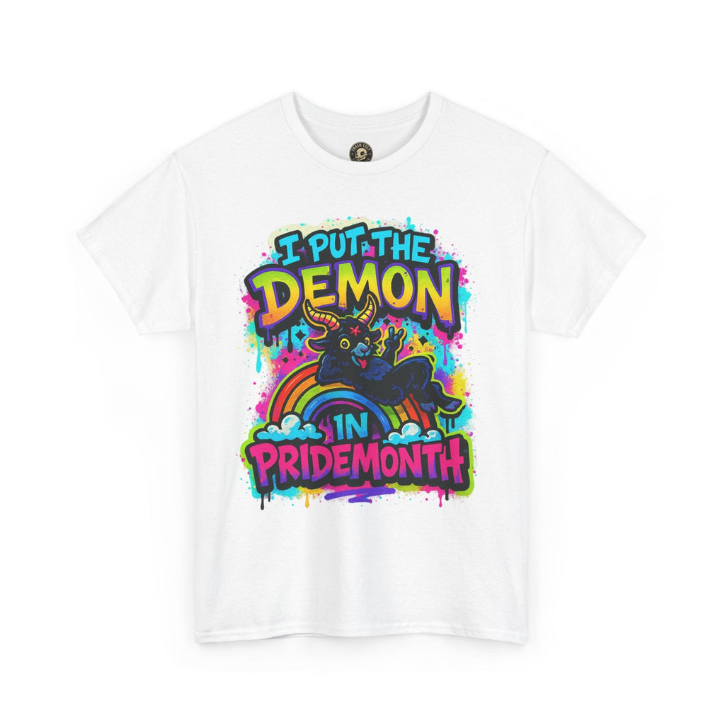 Pride Month Unisex Tee - I Put the Demon in Pride Month, LGBTQ+ Apparel, Rainbow Shirt, Festival Wear, Gift for Allies & Activists