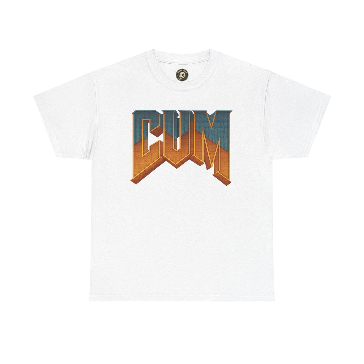 CUM Parody Metal Logo Shirt – Doom-Inspired Retro Gamer Tee on Gildan 5000