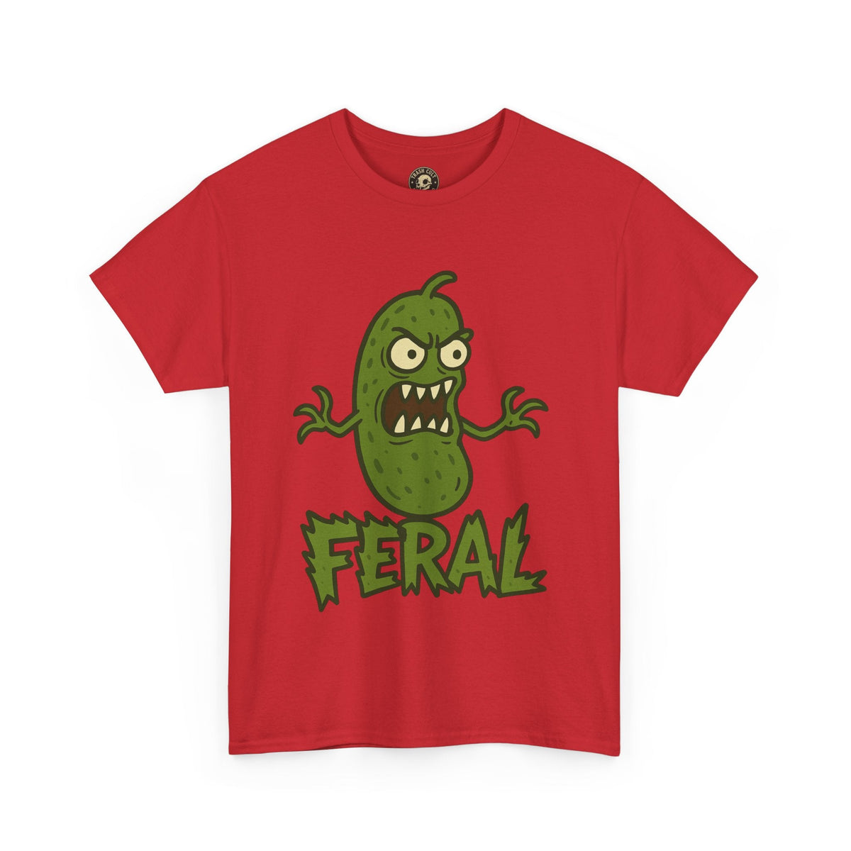 Feral Pickle Cartoon Tee – Trashcore Angry Pickle Shirt – Gildan 5000 Unisex Heavy Cotton