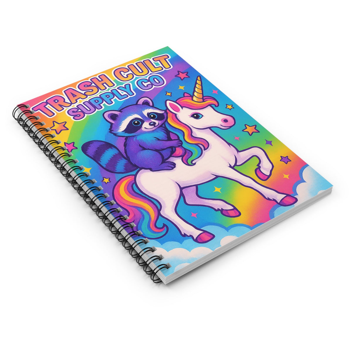 Colorful Unicorn Raccoon Spiral Notebook - Ideal for Kids, Students, Journaling, Gifts, Rainbow Theme, Trash Cult Supply Co