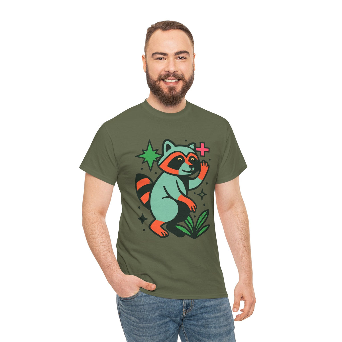 Playful Raccoon Unisex Heavy Cotton Tee | Cute Animal Shirt for Nature Lovers, Graphic Tee, Gift for Kids, Casual Wear, Eco-Friendly