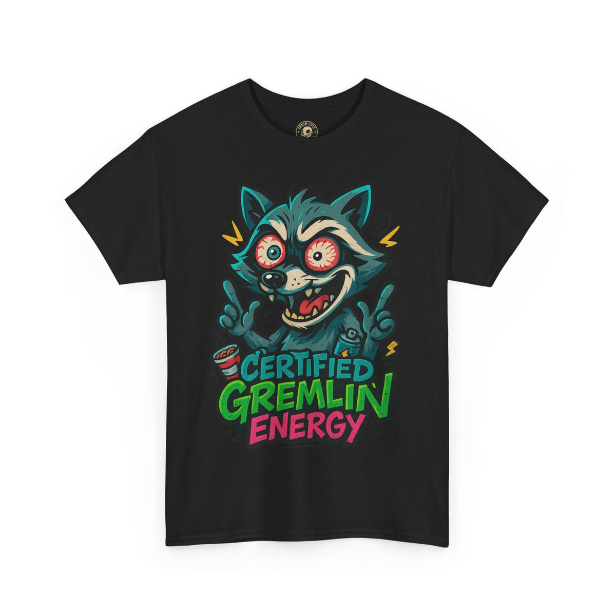 Certified Gremlin Energy Tee – ADHD Raccoon Shirt, Funny Unisex T-Shirt, Graffiti Style Gift for Goblins & Night Owls