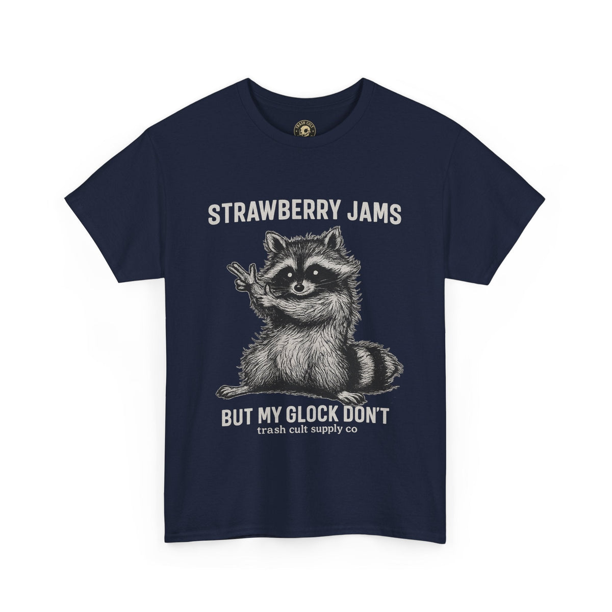 Strawberry Jams But My Glock Don’t Raccoon Shirt – Trash Cult Supply Co. Gildan 5000 Tee