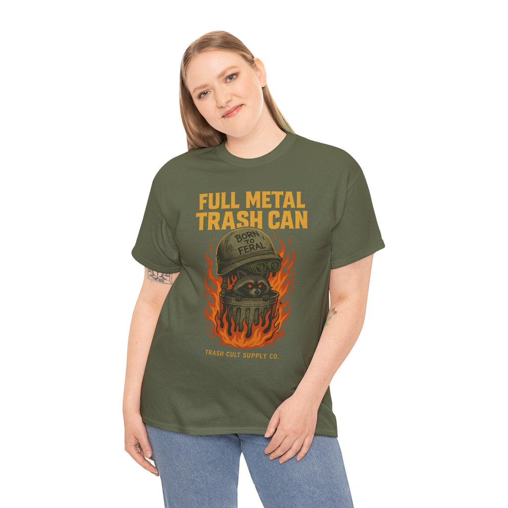 Full Metal Trash Can T-Shirt – Born to Feral Raccoon Graphic | Trash Cult Supply Co. | Gildan 5000 Tee
