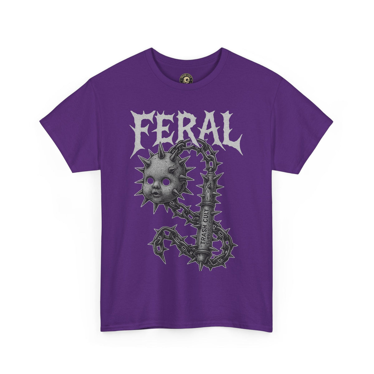 FERAL Spiked Doll Flail Tee – Halftone Gothic Weapon Shirt | Trash Cult Supply Co. | Gildan 5000
