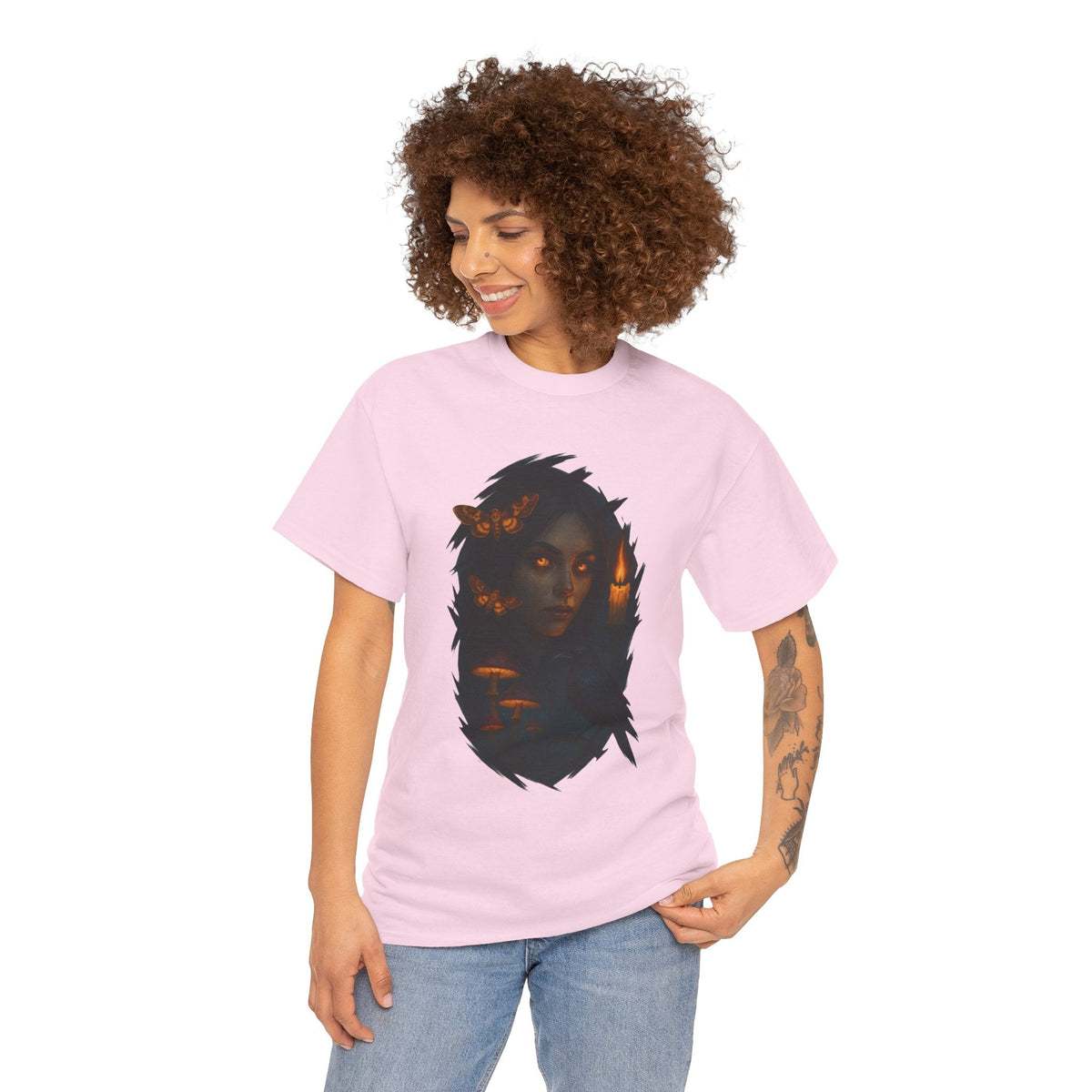 Mystical Night Unisex Heavy Cotton Tee, Witchy Shirt, Halloween Apparel, Fantasy Tee, Gift for Her, Art Graphic Tee