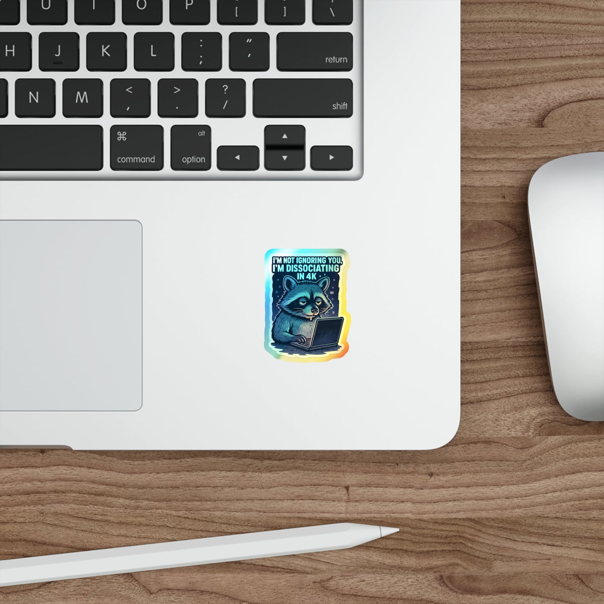 Holographic Die-Cut Stickers: Dissociating in 4K – Holographic Raccoon Sticker