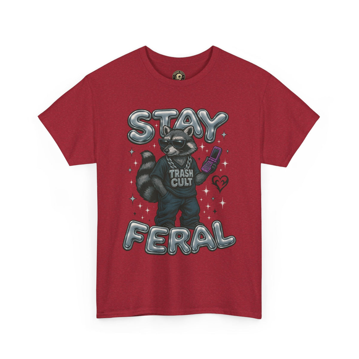 Stay Feral Chrome Raccoon Tee – Y2K Streetwear Trash Cult Shirt