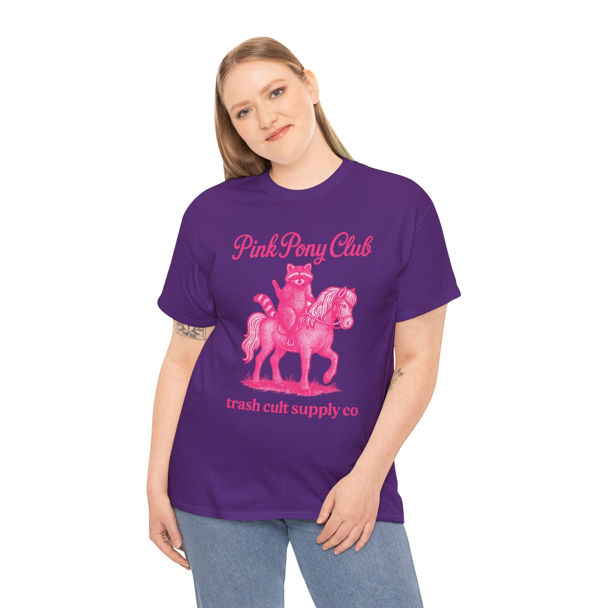 Pink Pony Club Raccoon Riding Pony Shirt – Vintage Hot Pink Halftone Tee by Trash Cult Supply Co