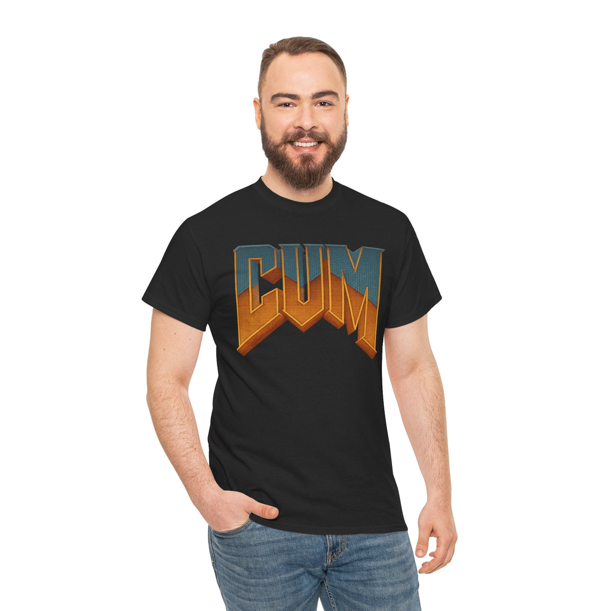 CUM Parody Metal Logo Shirt – Doom-Inspired Retro Gamer Tee on Gildan 5000