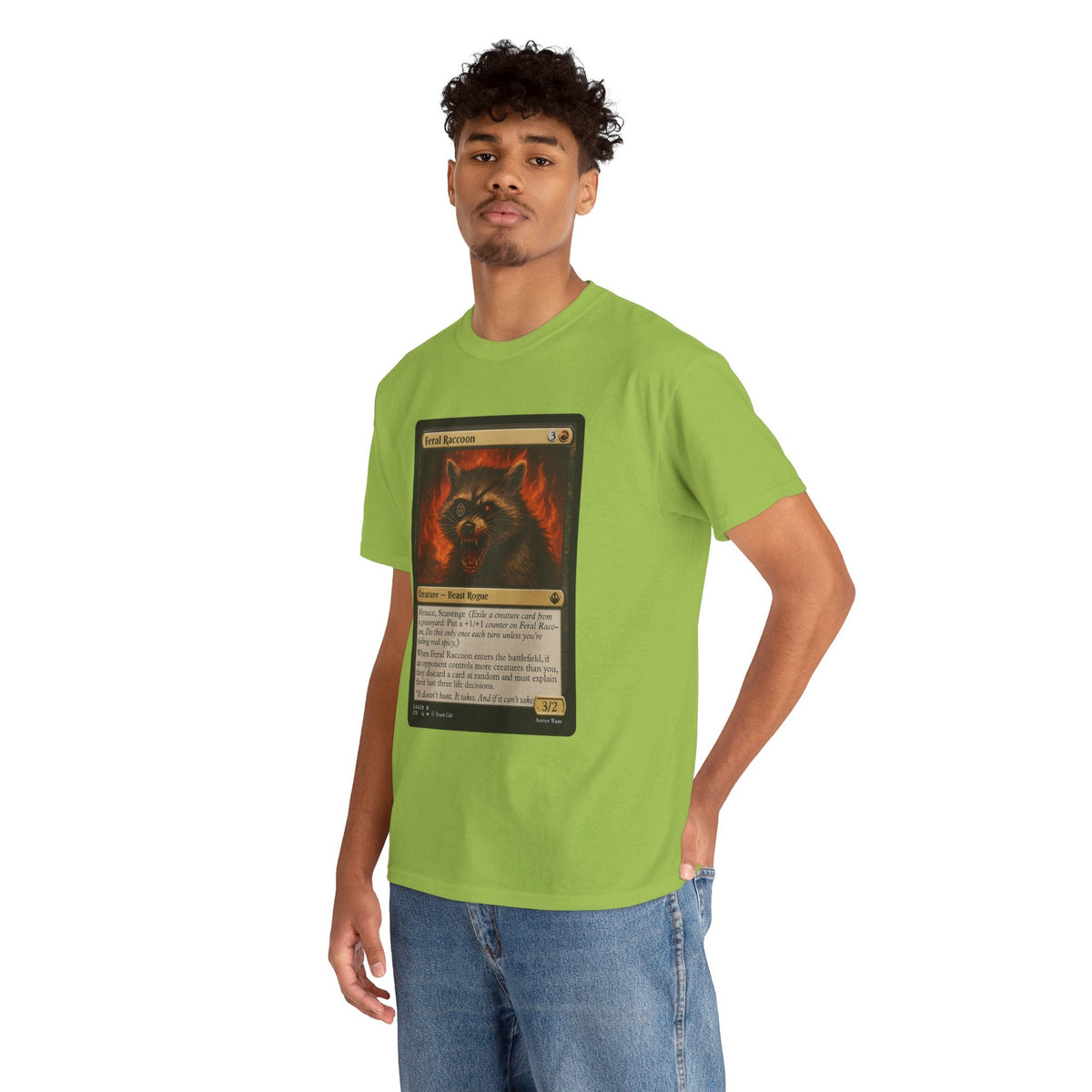 Feral Raccoon Magic Card Shirt – MTG-Inspired Beast Rogue Tee, Trash Cult Creature Card, Gildan 5000 Unisex T-Shirt