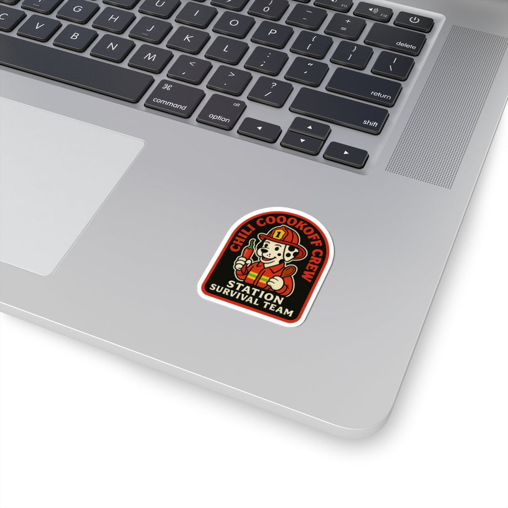 Chili Cookoff Crew – Station Survival Team Sticker – Funny Firefighter Vinyl Decal with Dalmatian Chef Design