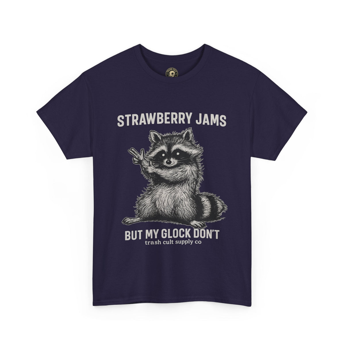 Strawberry Jams But My Glock Don’t Raccoon Shirt – Trash Cult Supply Co. Gildan 5000 Tee