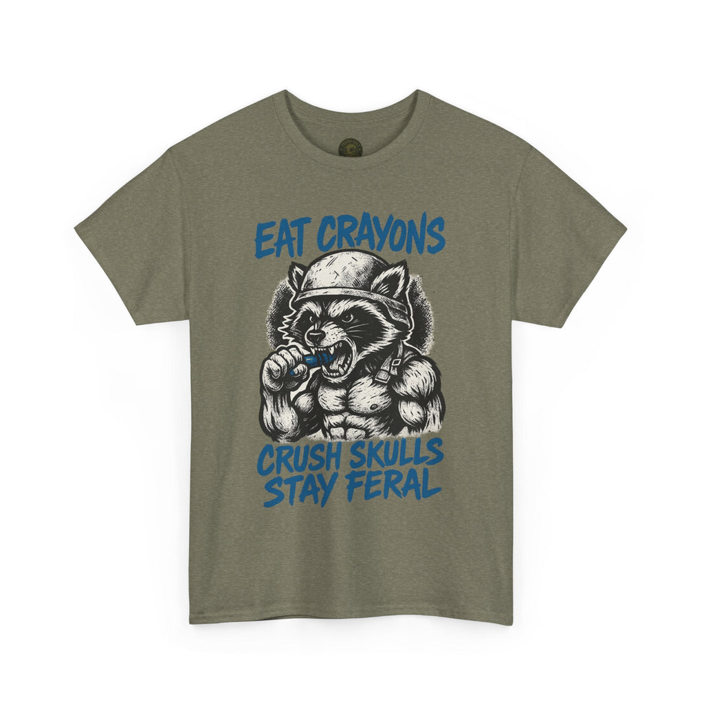 Eat Crayons Crush Skulls Stay Feral Military Raccoon Shirt – Gildan 5000