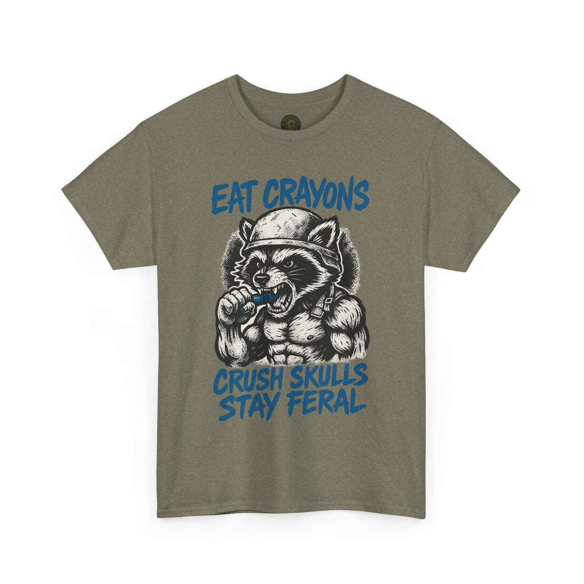 Eat Crayons Crush Skulls Stay Feral Military Raccoon Shirt – Gildan 5000
