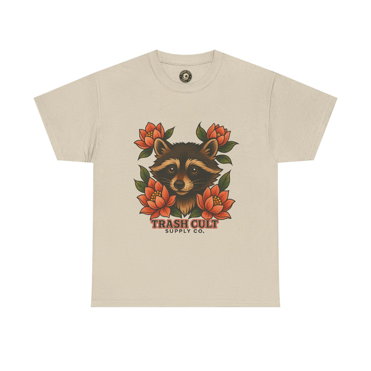 Neo-Traditional Raccoon & Lotus Tattoo Shirt – Trash Cult Supply Co. – Gildan 5000