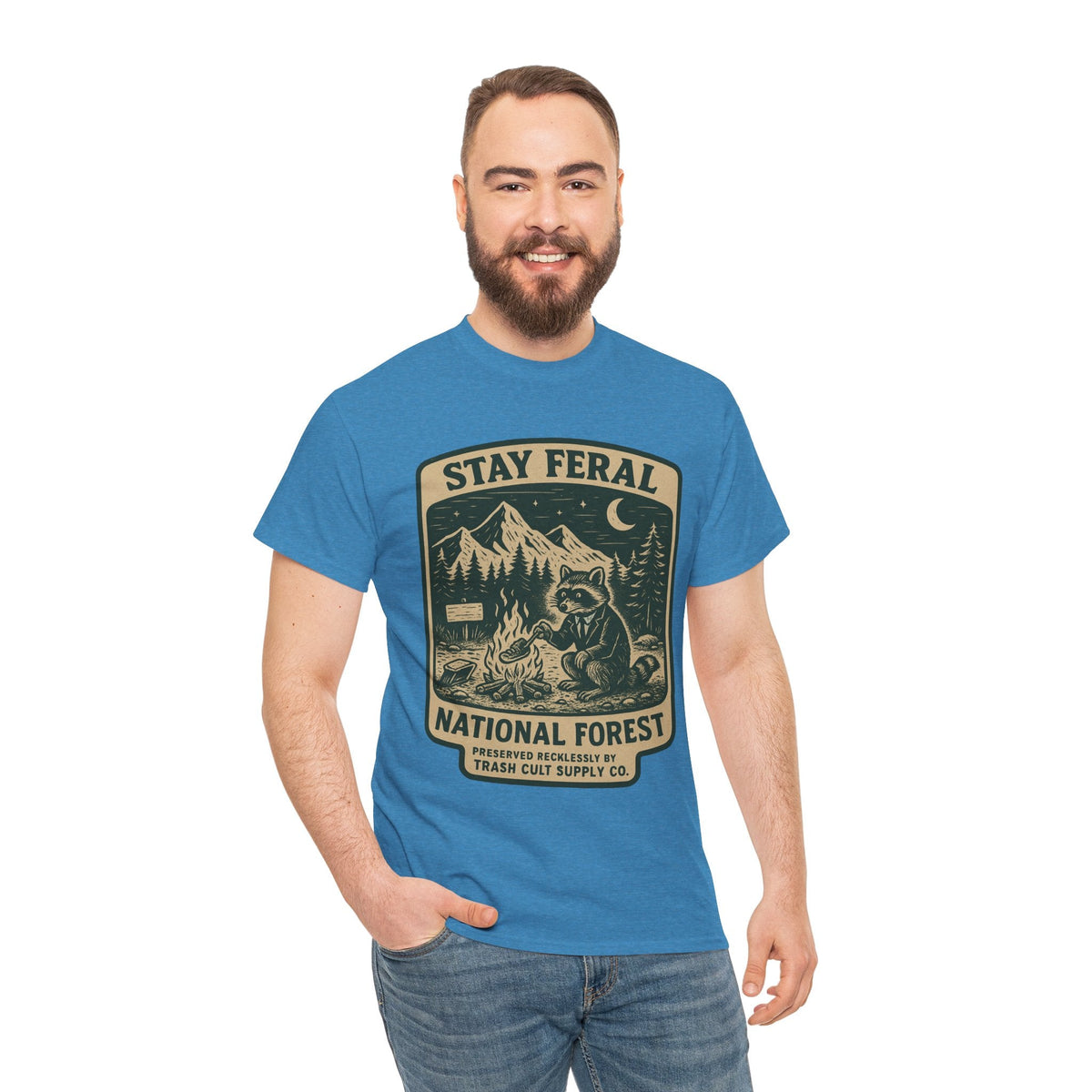 Stay Feral National Forest Shirt – Vintage Raccoon Camping Tee – Trash Cult Supply Co – Gildan 5000