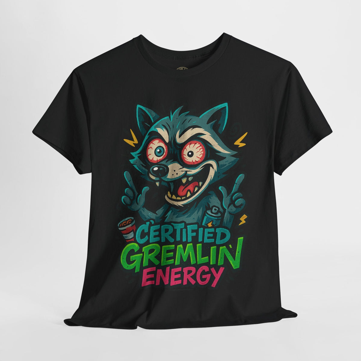 Certified Gremlin Energy Tee – ADHD Raccoon Shirt, Funny Unisex T-Shirt, Graffiti Style Gift for Goblins & Night Owls
