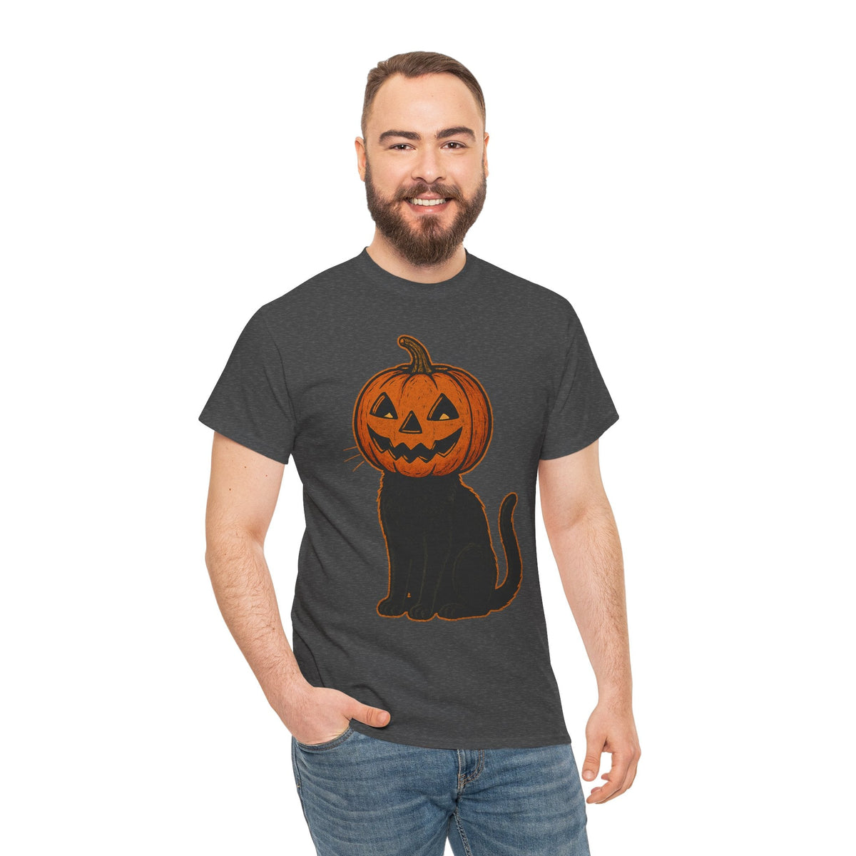 Black Cat Pumpkin Head Halloween T-Shirt – Jack O’Lantern Cat Design