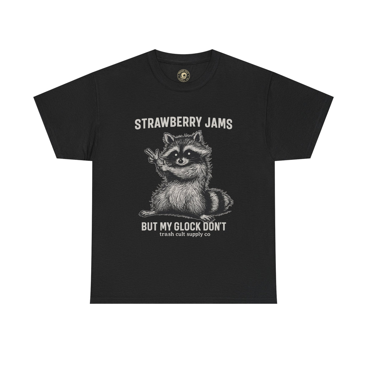 Strawberry Jams But My Glock Don’t Raccoon Shirt – Trash Cult Supply Co. Gildan 5000 Tee