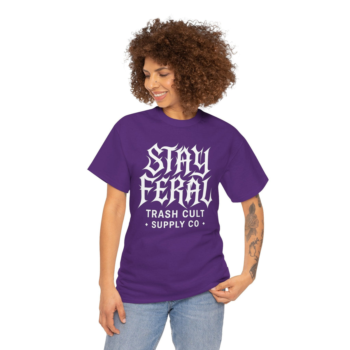 Unisex Heavy Cotton Tee - Stay Feral Graphic Tee, Streetwear Shirt, Gift for Wild Spirits, Eco-Friendly Casualwear, Summer Fashion