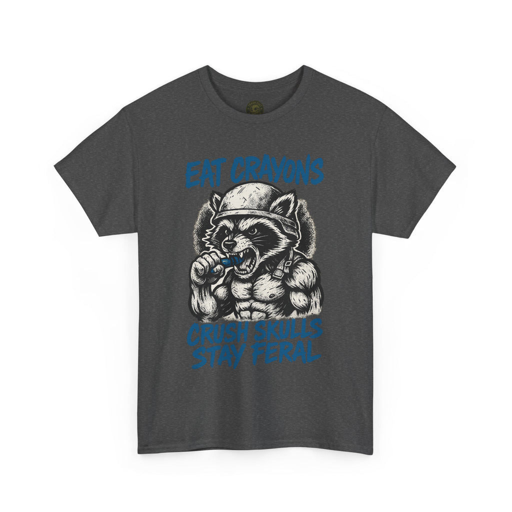 Eat Crayons Crush Skulls Stay Feral Military Raccoon Shirt – Gildan 5000