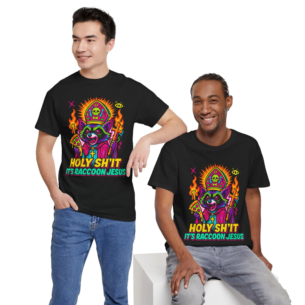 Holy Sh*t, It’s Raccoon Jesus – Neon Trash Cult Graphic Tee | Gildan 5000 | Limited Edition