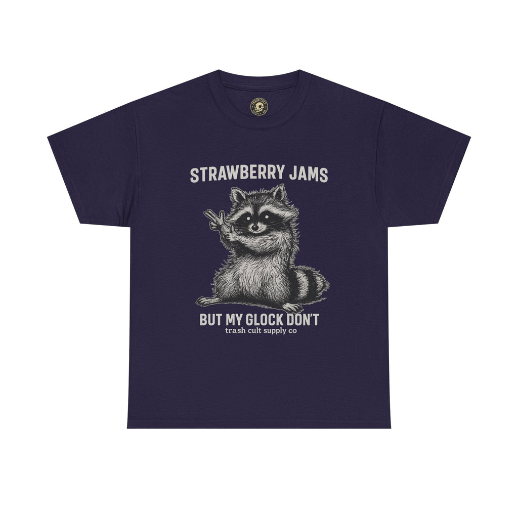 Strawberry Jams But My Glock Don’t Raccoon Shirt – Trash Cult Supply Co. Gildan 5000 Tee