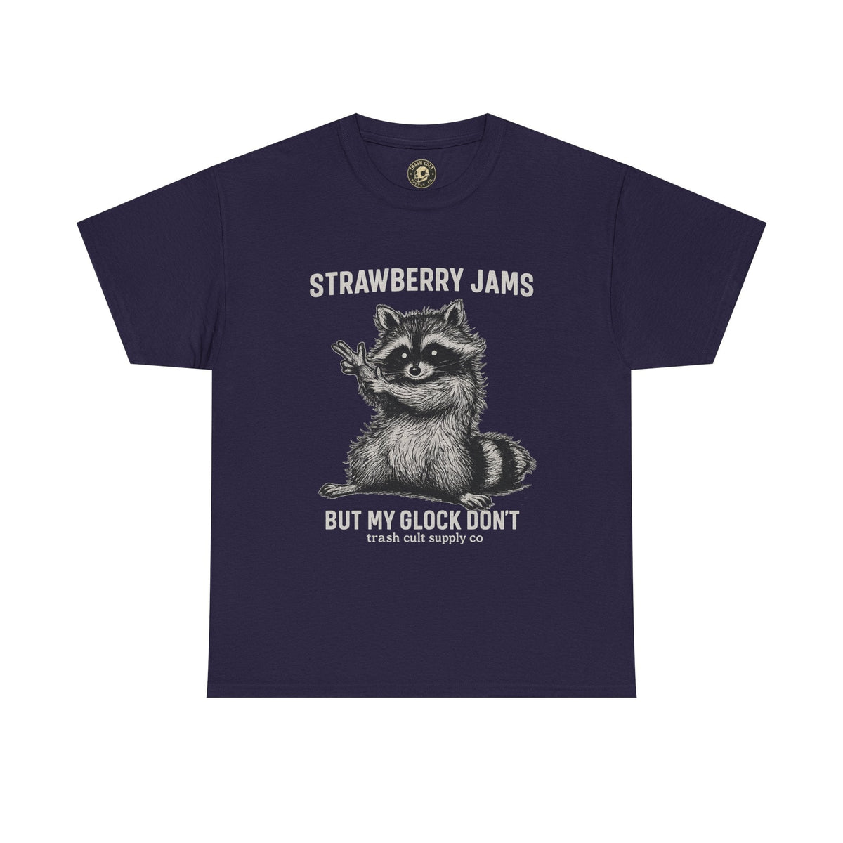 Strawberry Jams But My Glock Don’t Raccoon Shirt – Trash Cult Supply Co. Gildan 5000 Tee