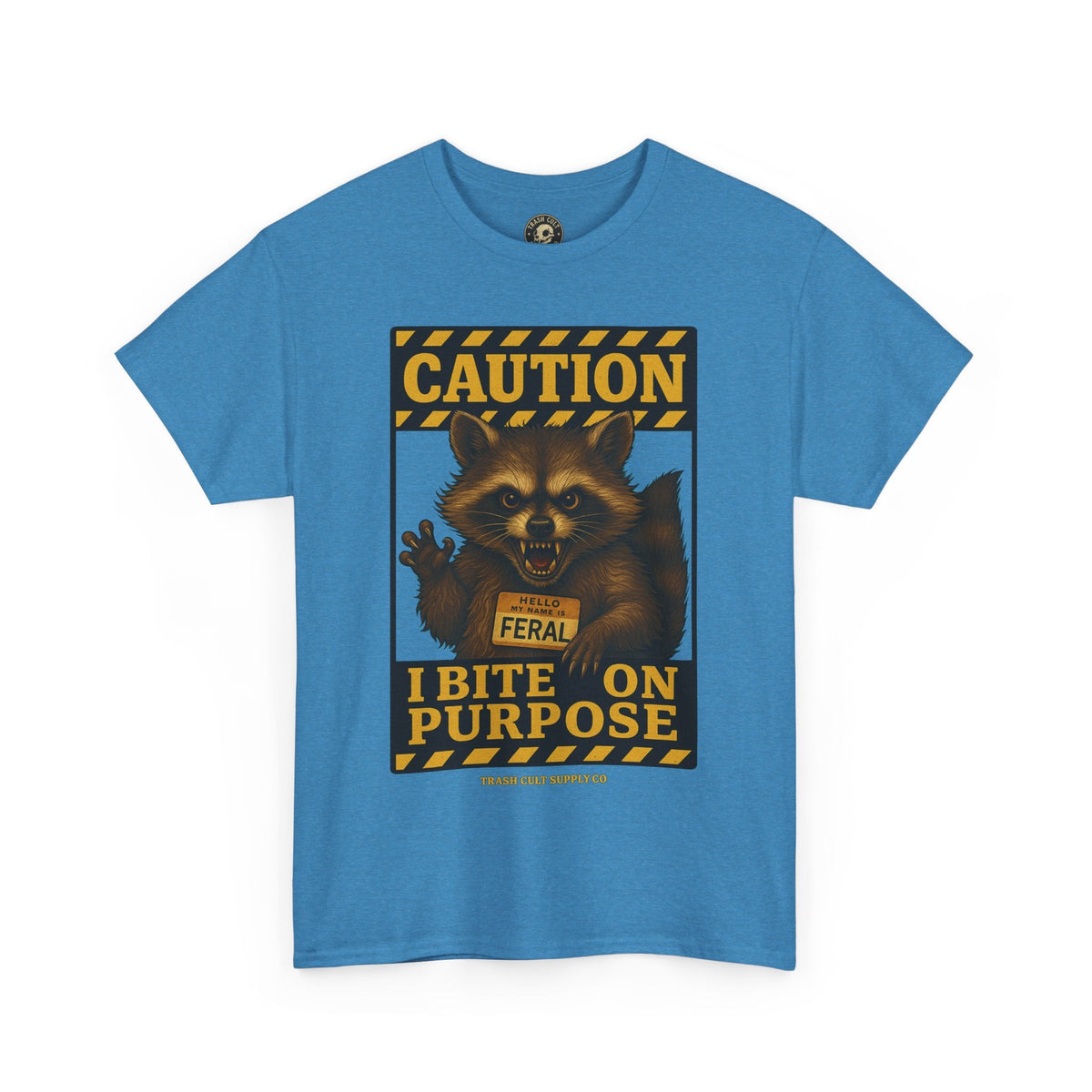 I Bite On Purpose Raccoon Warning T-Shirt – Caution Sign Style | Trash Cult Supply Co | Gildan 5000