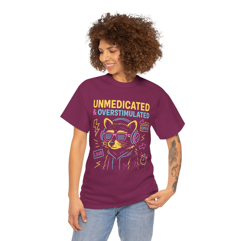Unmedicated & Overstimulated Neon Raccoon ADHD Shirt – Trash Cult Supply Co. – Gildan 5000