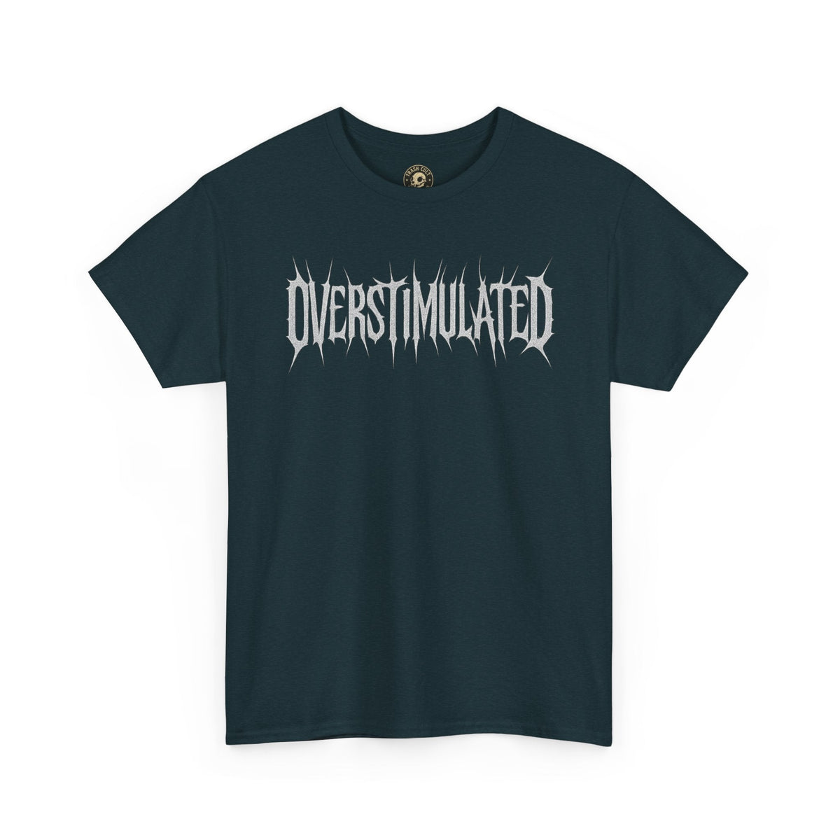 OVERSTIMULATED Metalcore Grunge Shirt – White on Black Distressed Font Tee