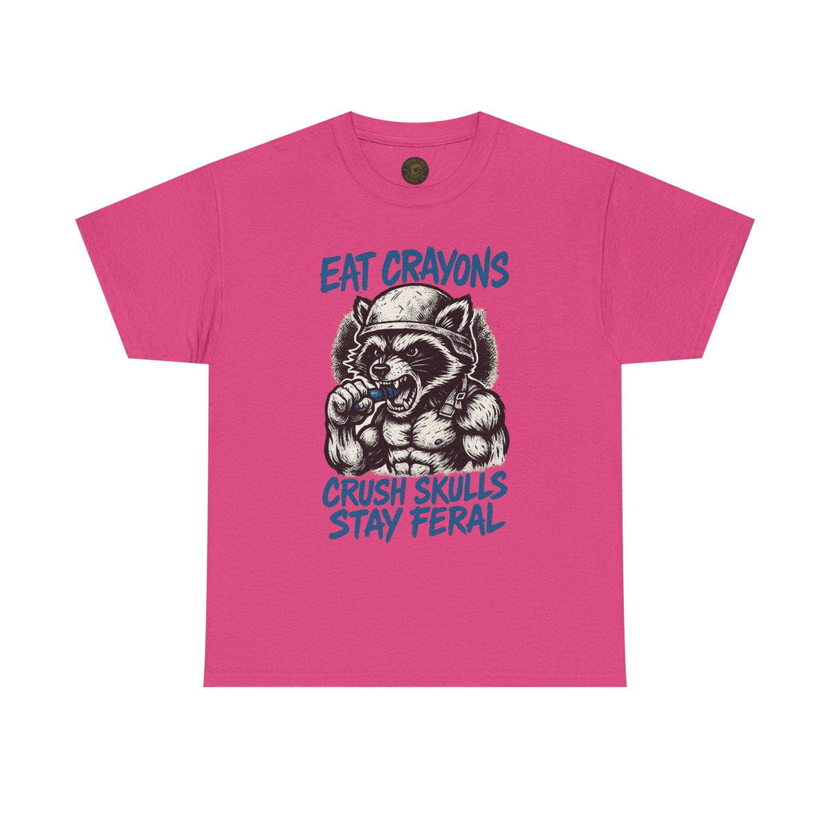 Eat Crayons Crush Skulls Stay Feral Military Raccoon Shirt – Gildan 5000