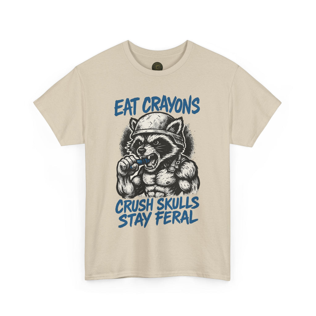 Eat Crayons Crush Skulls Stay Feral Military Raccoon Shirt – Gildan 5000