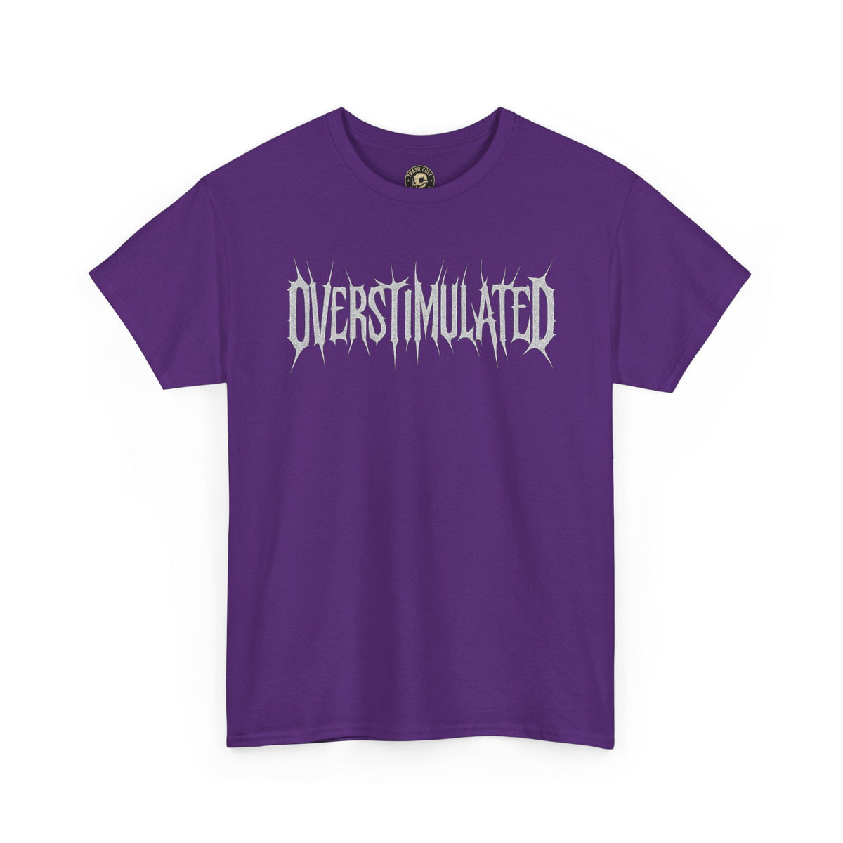 OVERSTIMULATED Metalcore Grunge Shirt – White on Black Distressed Font Tee