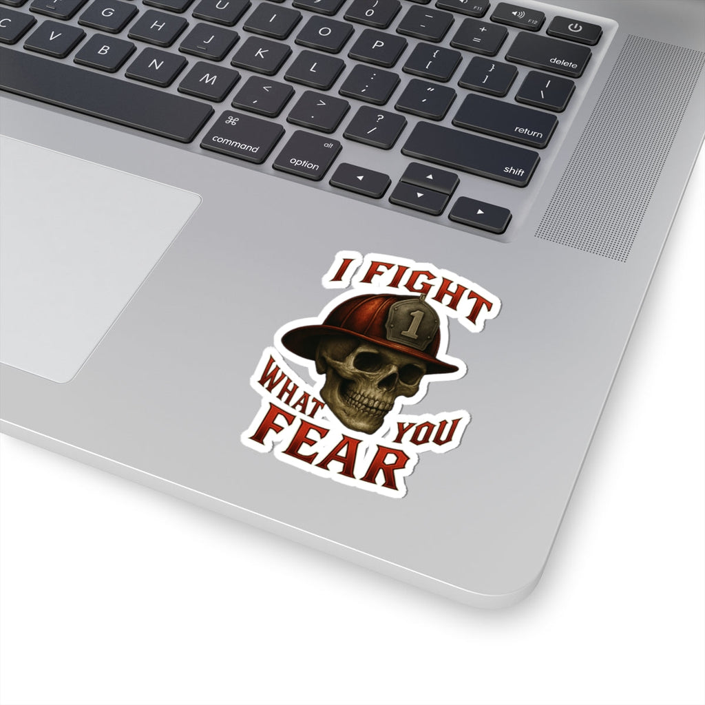 Firefighter Skull Kiss-Cut Stickers - I Fight What You Fear, Tough Guy Gift, Car Decal, Laptop Stickers, Biker Decor