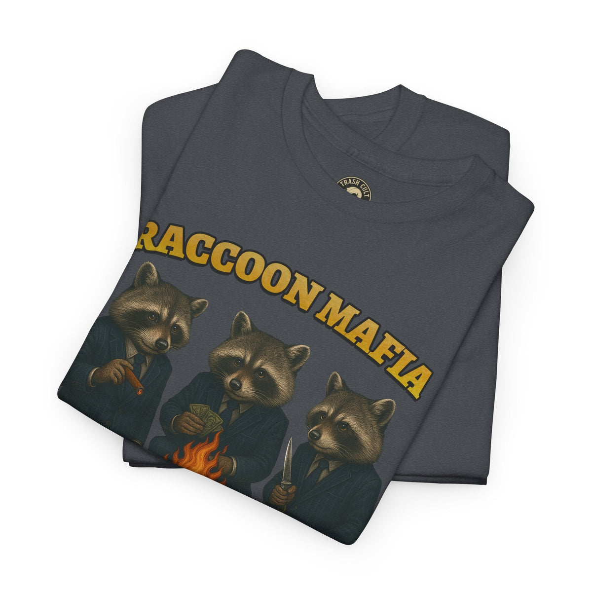 Raccoon Mafia T-Shirt – Realistic Gangster Raccoons in Suits | Trash Cult Supply Co | Gildan 5000