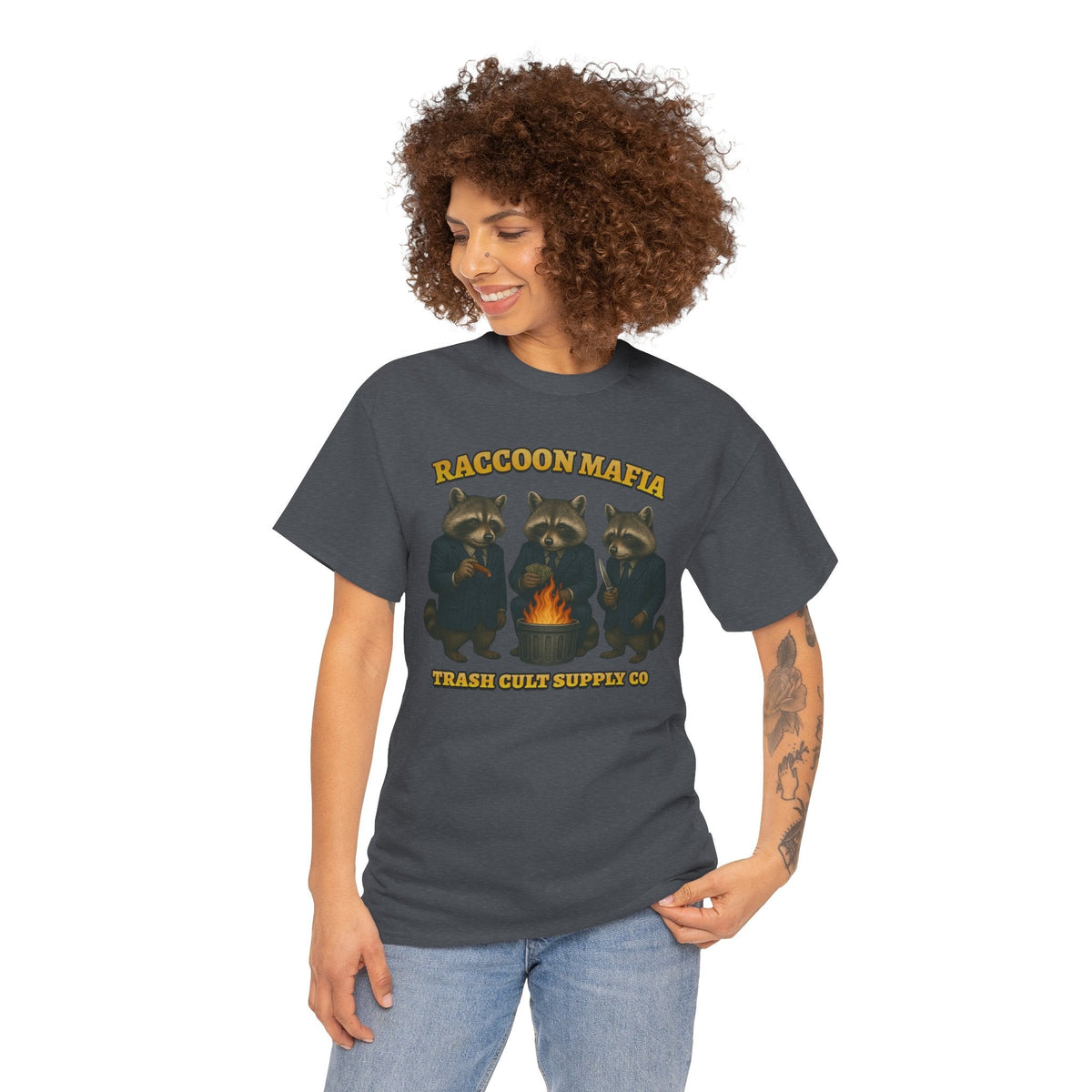 Raccoon Mafia T-Shirt – Realistic Gangster Raccoons in Suits | Trash Cult Supply Co | Gildan 5000