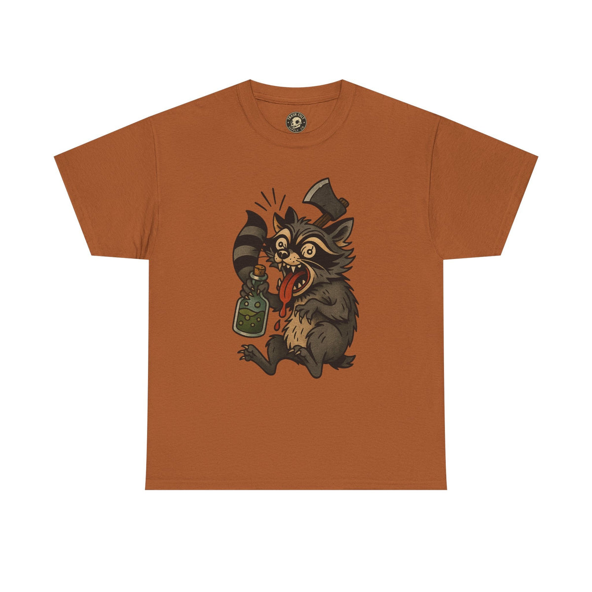 Unhinged Raccoon Shirt – Chaos Gremlin with Axe & Potion | Tattoo Style Tee