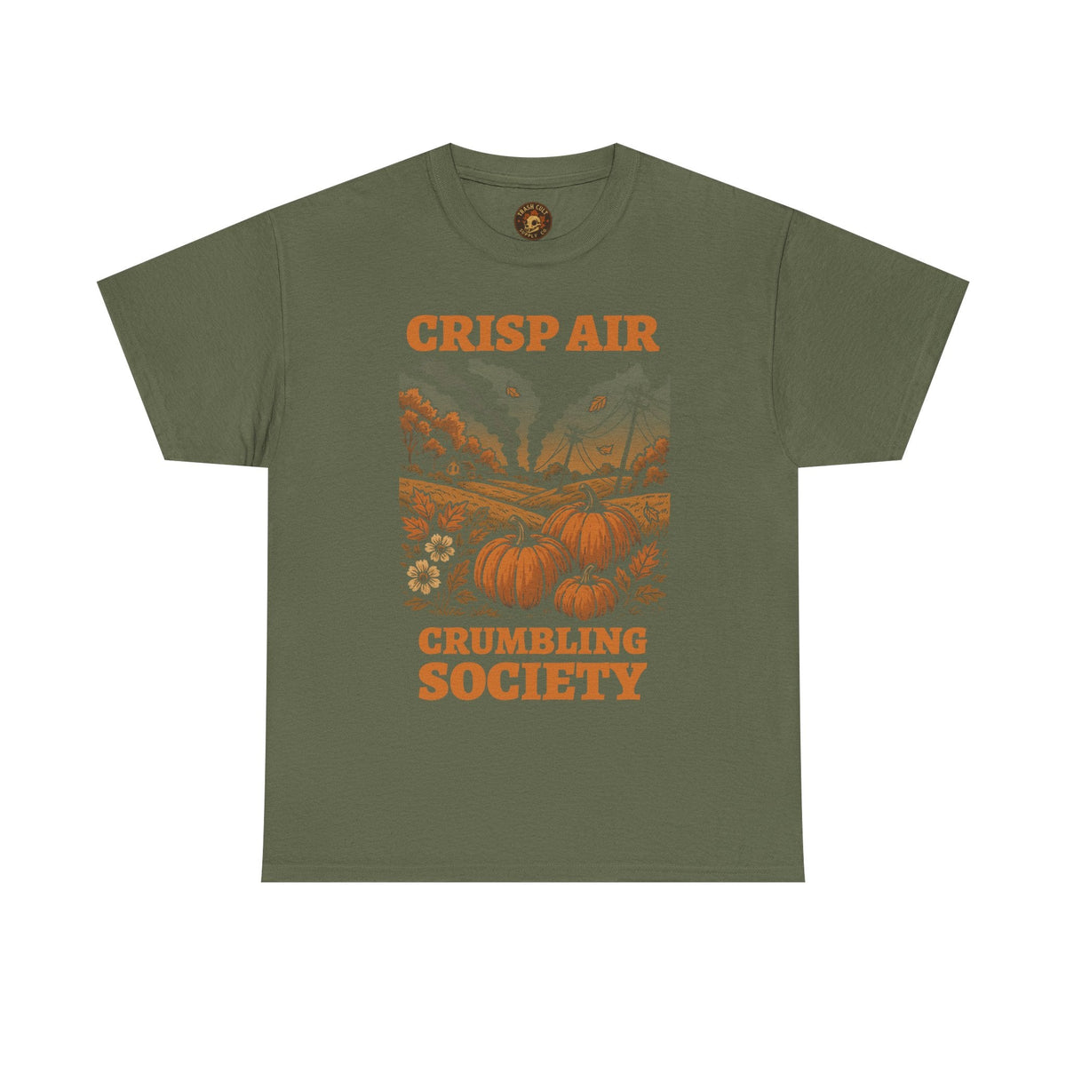Crisp Air Crumbling Society Shirt – Dystopian Fall Pumpkin Tee – Fall of Humanity Collection – Trash Cult Supply Co.