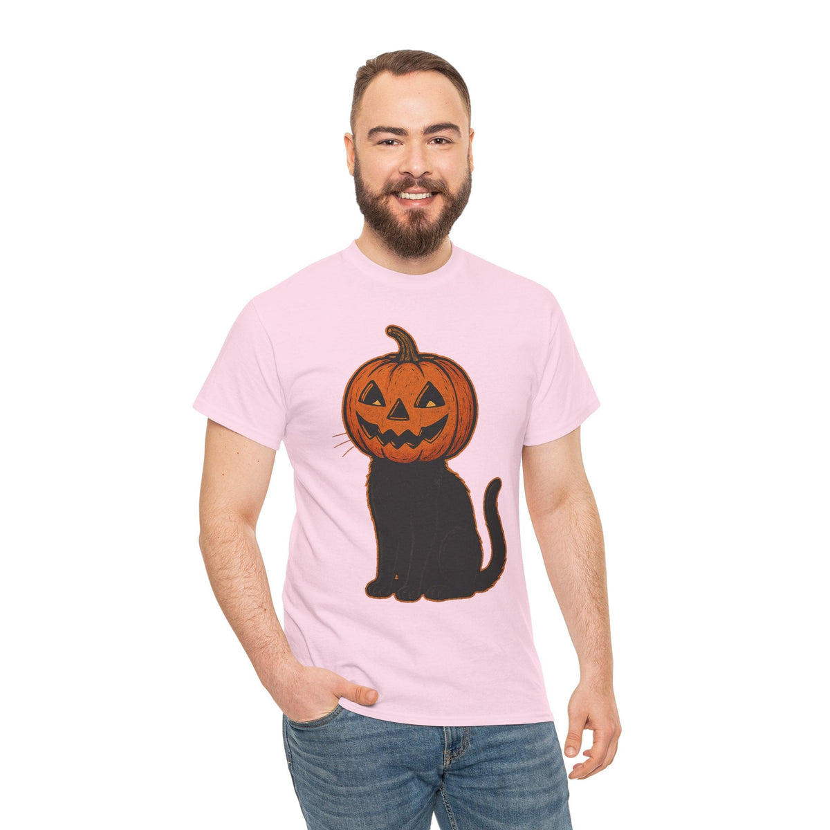Black Cat Pumpkin Head Halloween T-Shirt – Jack O’Lantern Cat Design