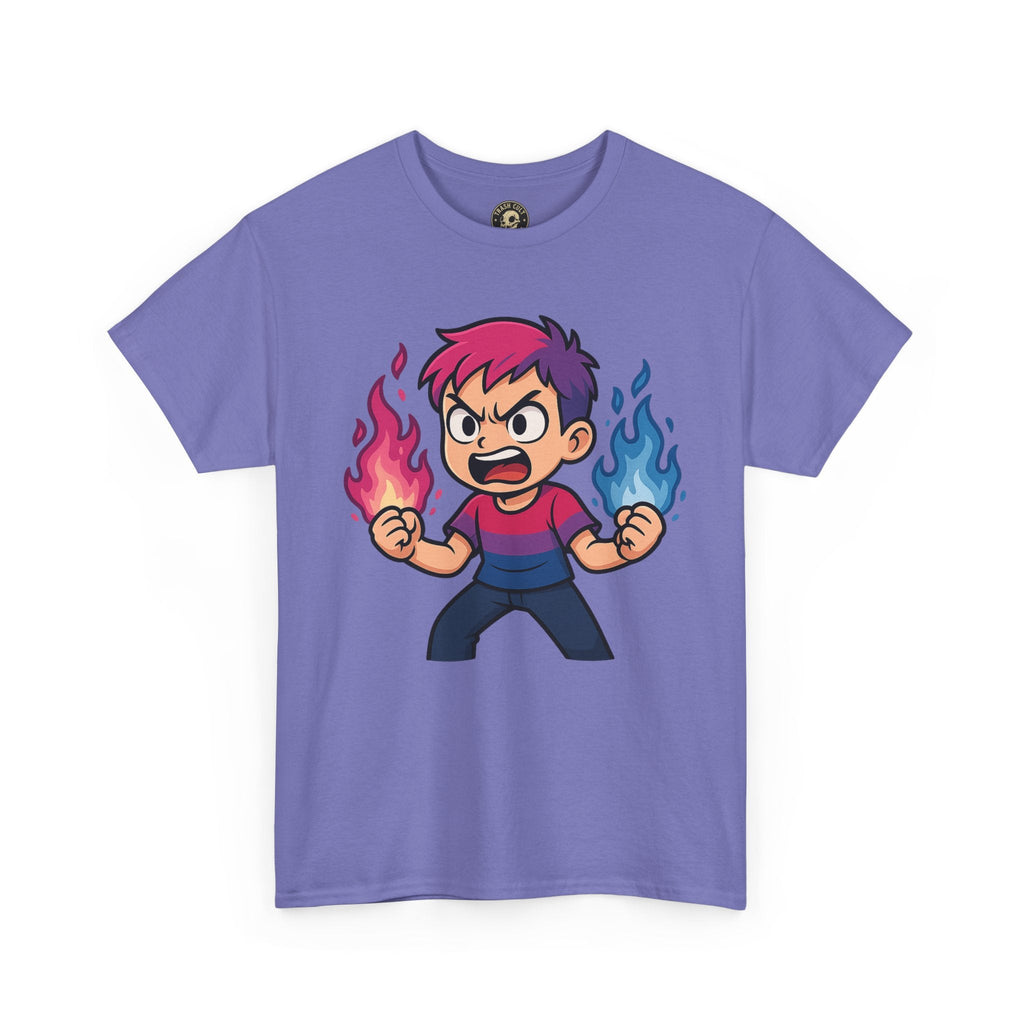 Bi-Furious Cartoon Pride Tee – Unisex Heavy Cotton Shirt for Gamers, Comic Fans & LGBTQ+ Allies
