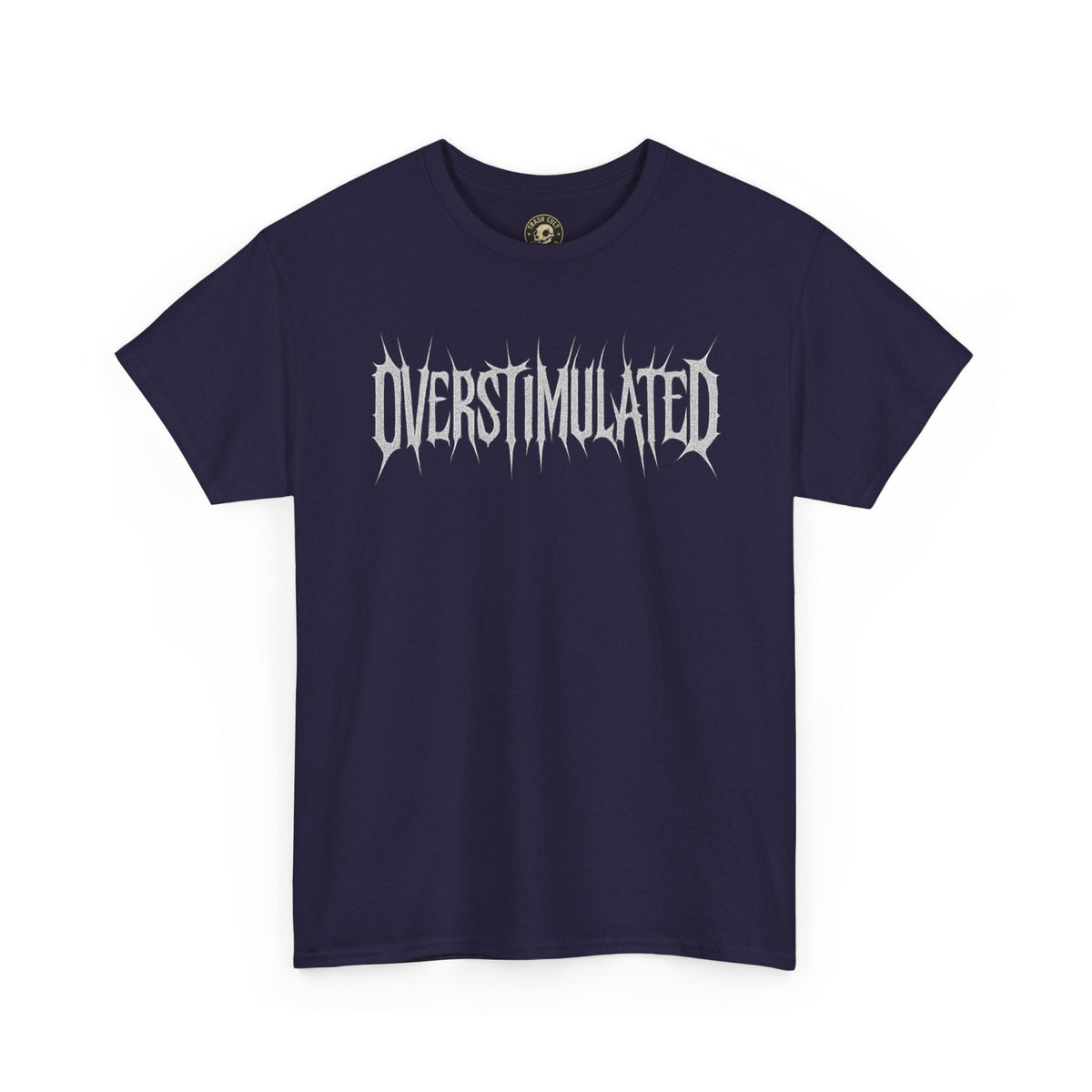 OVERSTIMULATED Metalcore Grunge Shirt – White on Black Distressed Font Tee