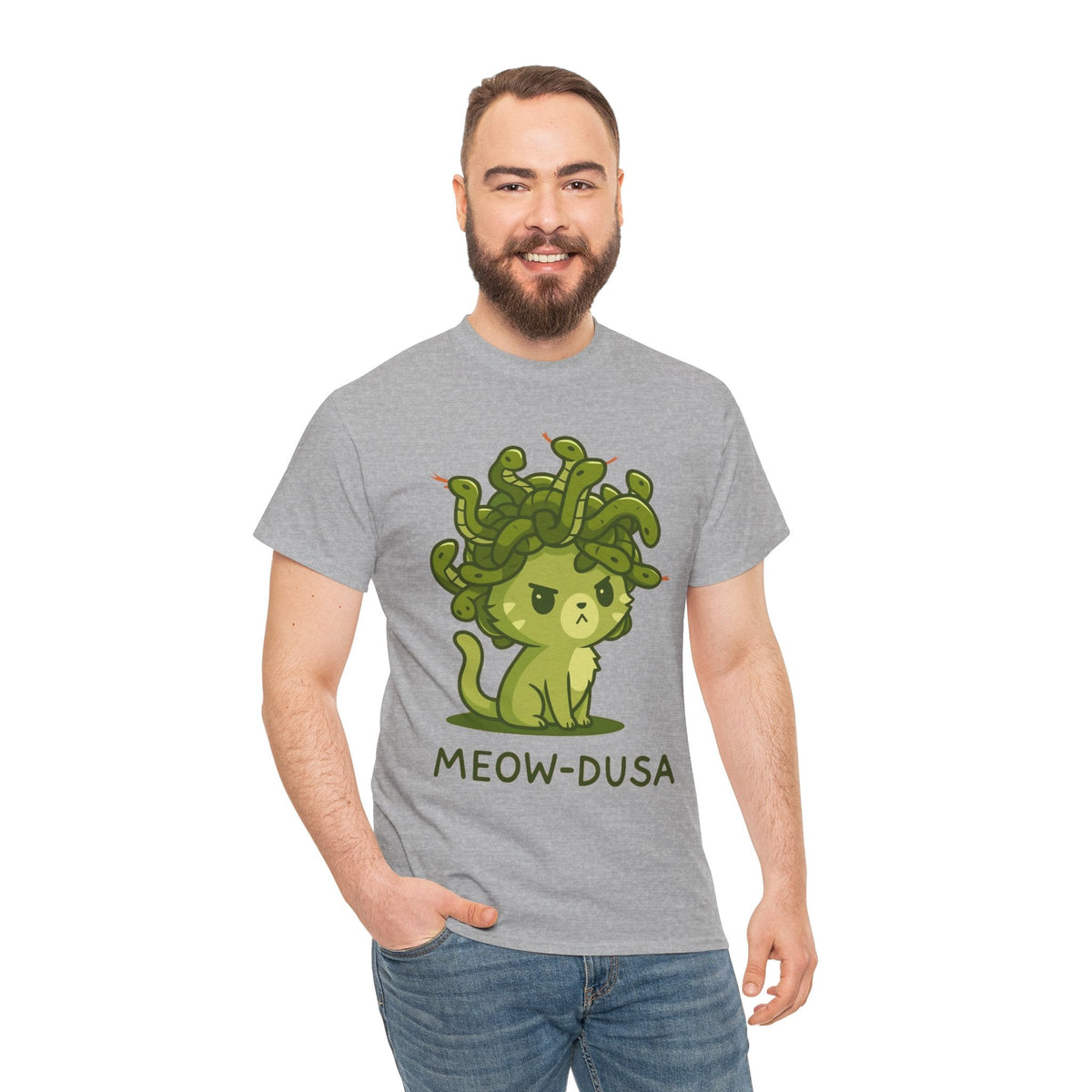 Meow-dusa Funny Cat Medusa T-Shirt – Gildan 5000 Heavy Cotton Tee