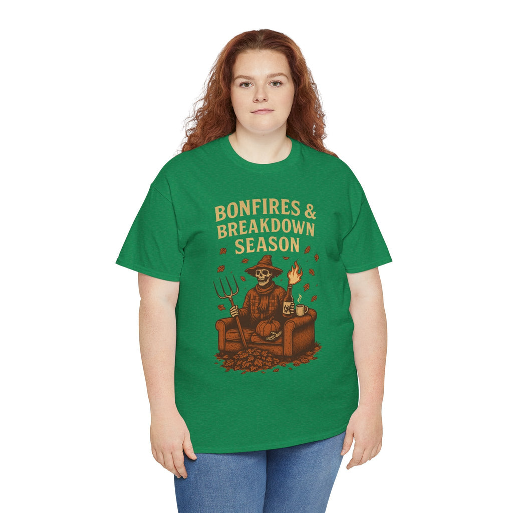 Bonfires & Breakdown Season Shirt – Skeleton Couch Chaos Tee – Fall of Humanity Collection – Trash Cult Supply Co.