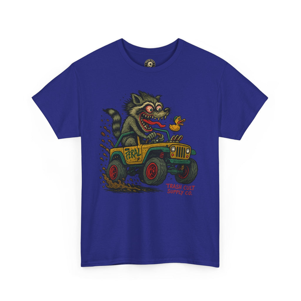 Feral Jeep Raccoon Shirt – Ed Roth Style Off-Road Chaos | Trash Cult Supply Co | Gildan 5000 Tee