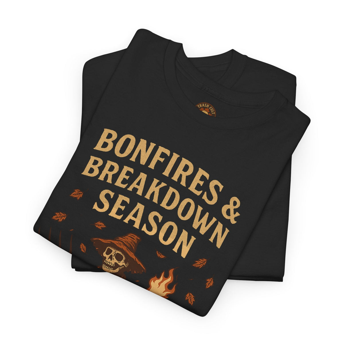 Bonfires & Breakdown Season Shirt – Skeleton Couch Chaos Tee – Fall of Humanity Collection – Trash Cult Supply Co.