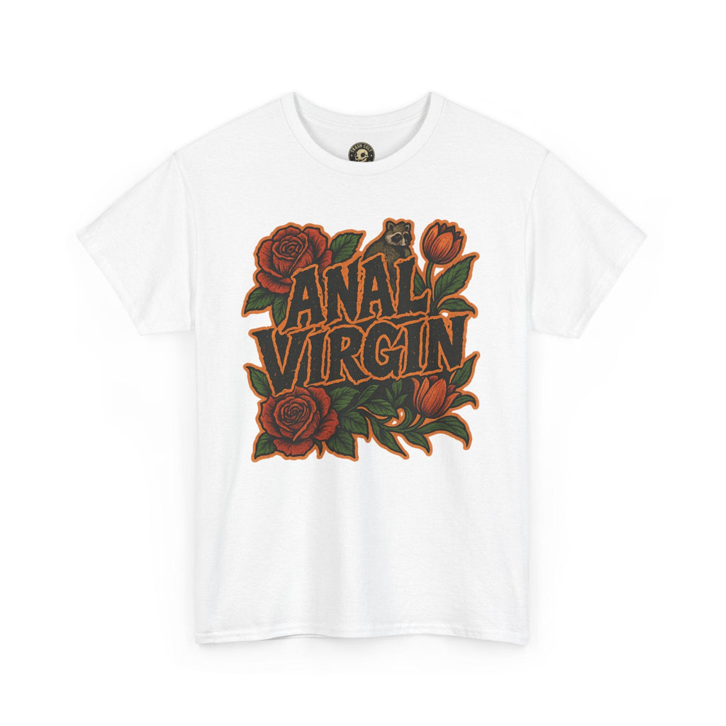 Anal Virgin Bold Floral Trashcore Tee – Funny Raccoon Shirt – Gildan 5000