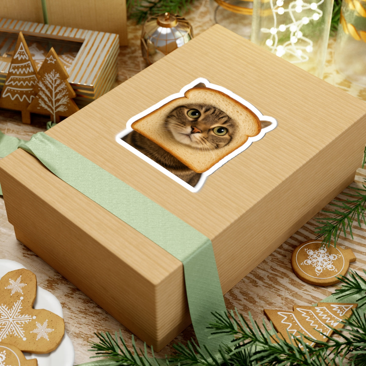 In Bread Cat Kiss Cut Sticker – Funny Realistic Cat Meme – Bread Face Kitty Decal