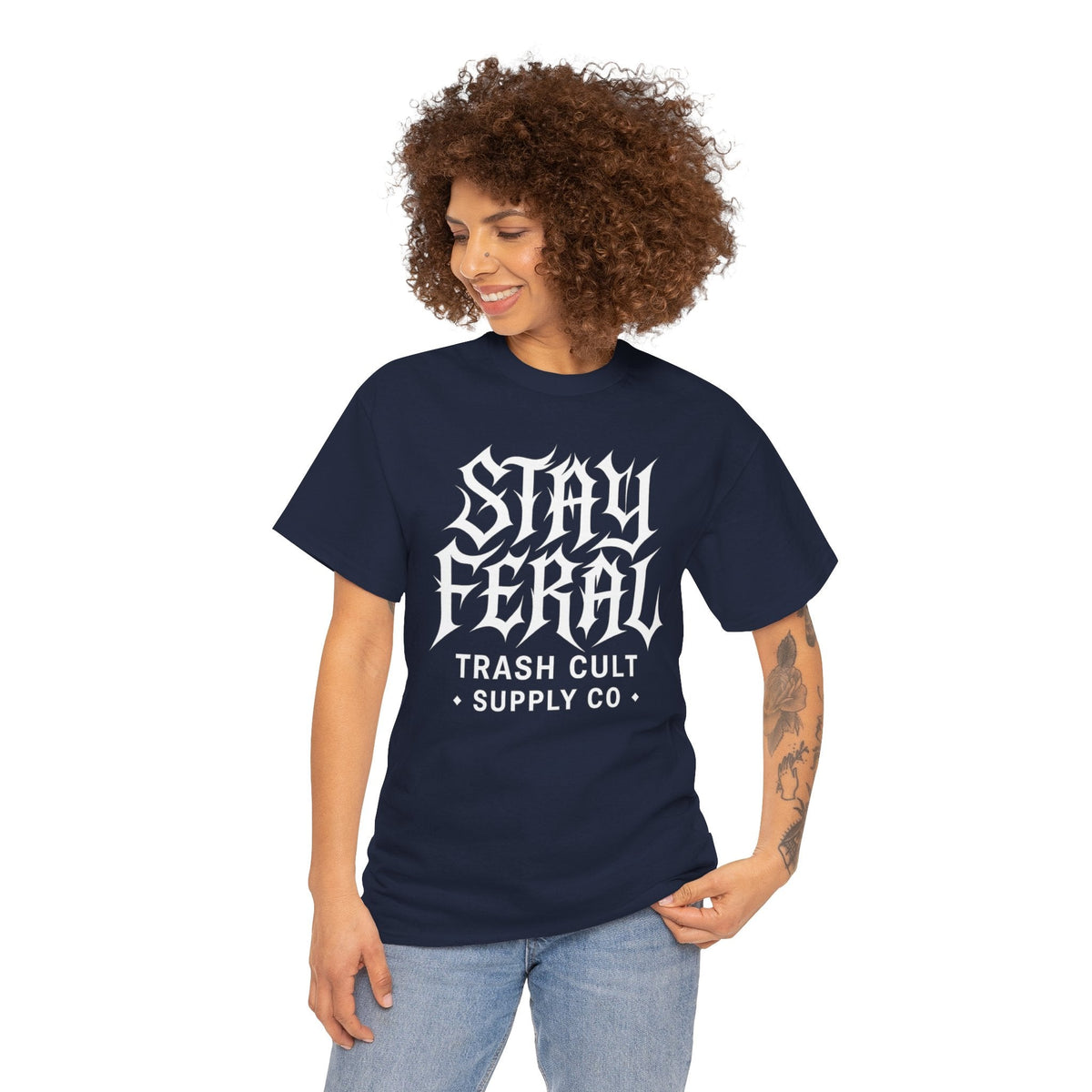 Unisex Heavy Cotton Tee - Stay Feral Graphic Tee, Streetwear Shirt, Gift for Wild Spirits, Eco-Friendly Casualwear, Summer Fashion
